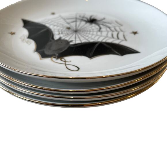 Potter's Studio Halloween Appetizer Plates 6in Bats & Skulls Set of 4 Spooky NEW - Picture 9 of 15